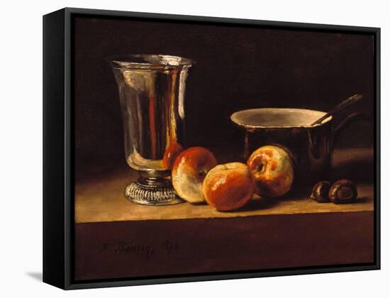Still Life with Apples and Silver Goblet, 1876 (Oil on Canvas)-Francois Bonvin-Framed Stretched Canvas