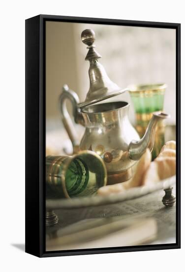 Still Life with Arabian Teapot and Tea Glasses-Frederic Vasseur-Framed Stretched Canvas