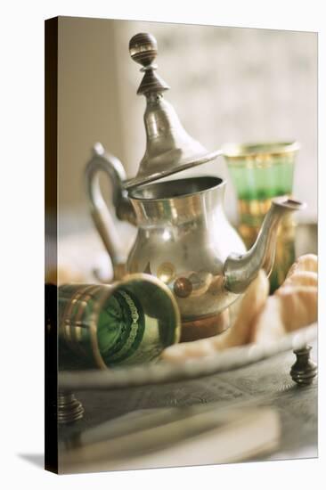 Still Life with Arabian Teapot and Tea Glasses-Frederic Vasseur-Stretched Canvas