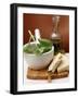 Still Life with Basil in Mortar, Parmesan and Olive Oil-null-Framed Photographic Print
