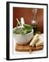 Still Life with Basil in Mortar, Parmesan and Olive Oil-null-Framed Photographic Print