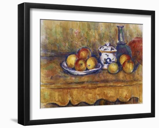 Still Life with Blue Bottle and Sugar Bowl-Paul Cézanne-Framed Giclee Print