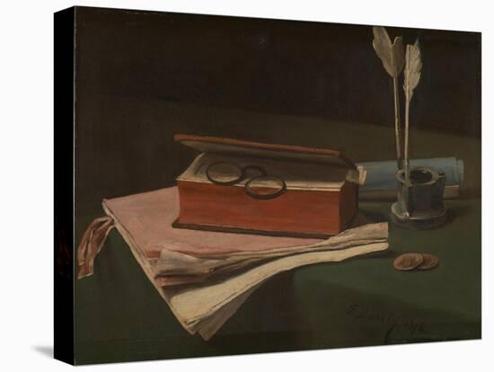 Still Life with Book, Papers and Inkwell, 1876-François Bonvin-Stretched Canvas