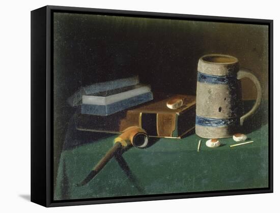 Still life with book, pipe and beer mug-John Prederick Peto-Framed Stretched Canvas