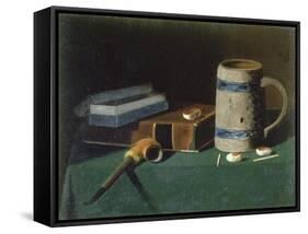 Still life with book, pipe and beer mug-John Prederick Peto-Framed Stretched Canvas