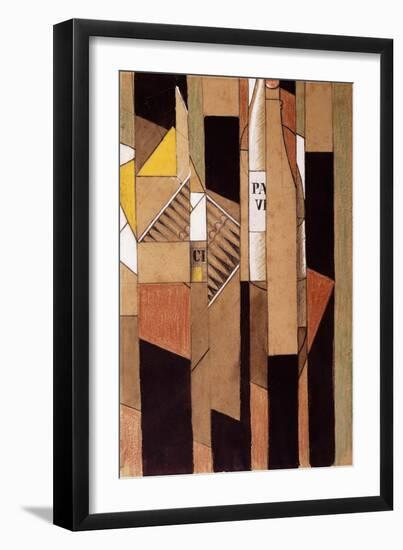 Still-Life with Bottle and Cigars; Nature Morte Avec Bouteille et Cigares, 1912-Juan Gris-Framed Premium Giclee Print