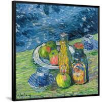 Still Life with Bottles and Fruit. Dated: 1900. Dimensions: overall: 48 x 49.2 cm (18 7/8 x 19 3...-Alexej von Jawlensky-Framed Poster