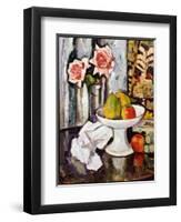 Still Life with Bowl of Fruit and a Vase of Pink Roses-George Leslie Hunter-Framed Giclee Print