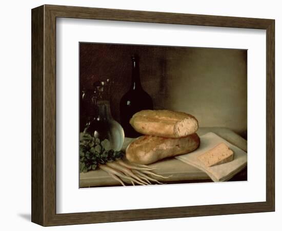 Still Life with Bread, Cheese and a Flagon of Wine-Claude Joseph Fraichot-Framed Giclee Print