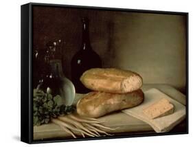 Still Life with Bread, Cheese and a Flagon of Wine-Claude Joseph Fraichot-Framed Stretched Canvas