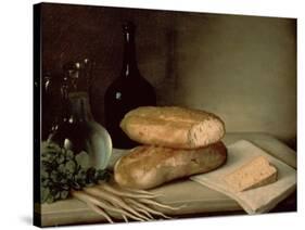 Still Life with Bread, Cheese and a Flagon of Wine-Claude Joseph Fraichot-Stretched Canvas