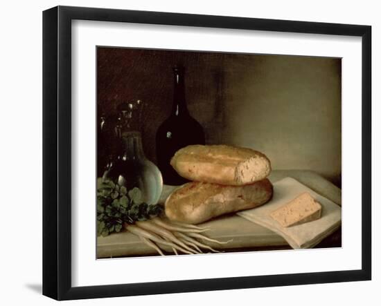 Still Life with Bread, Cheese and a Flagon of Wine-Claude Joseph Fraichot-Framed Giclee Print