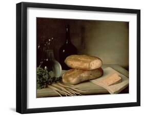 Still Life with Bread, Cheese and a Flagon of Wine-Claude Joseph Fraichot-Framed Giclee Print