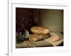 Still Life with Bread, Cheese and a Flagon of Wine-Claude Joseph Fraichot-Framed Giclee Print