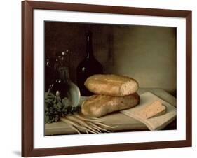 Still Life with Bread, Cheese and a Flagon of Wine-Claude Joseph Fraichot-Framed Giclee Print