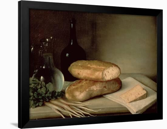 Still Life with Bread, Cheese and a Flagon of Wine-Claude Joseph Fraichot-Framed Giclee Print