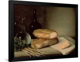 Still Life with Bread, Cheese and a Flagon of Wine-Claude Joseph Fraichot-Framed Giclee Print