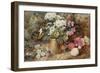 Still Life with Camellia Flowers on a Bank Beside a Pelargonium in a Pot, 19th Century-George Clare-Framed Giclee Print
