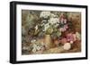 Still Life with Camellia Flowers on a Bank Beside a Pelargonium in a Pot, 19th Century-George Clare-Framed Giclee Print