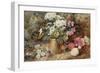Still Life with Camellia Flowers on a Bank Beside a Pelargonium in a Pot, 19th Century-George Clare-Framed Giclee Print