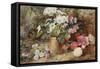 Still Life with Camellia Flowers on a Bank Beside a Pelargonium in a Pot, 19th Century-George Clare-Framed Stretched Canvas