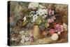 Still Life with Camellia Flowers on a Bank Beside a Pelargonium in a Pot, 19th Century-George Clare-Stretched Canvas