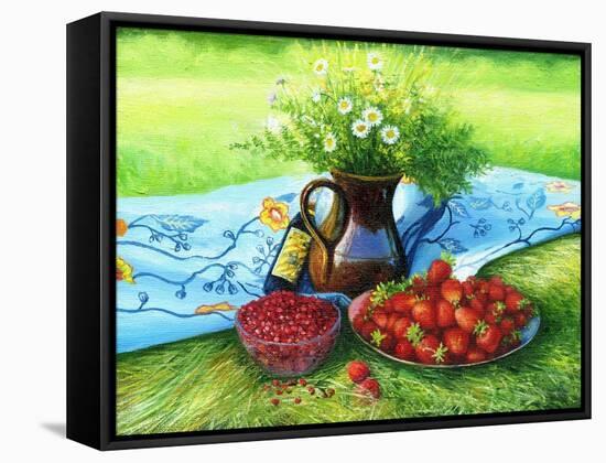 Still-Life With Camomiles And A Strawberry-balaikin2009-Framed Stretched Canvas