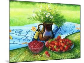 Still-Life With Camomiles And A Strawberry-balaikin2009-Mounted Art Print