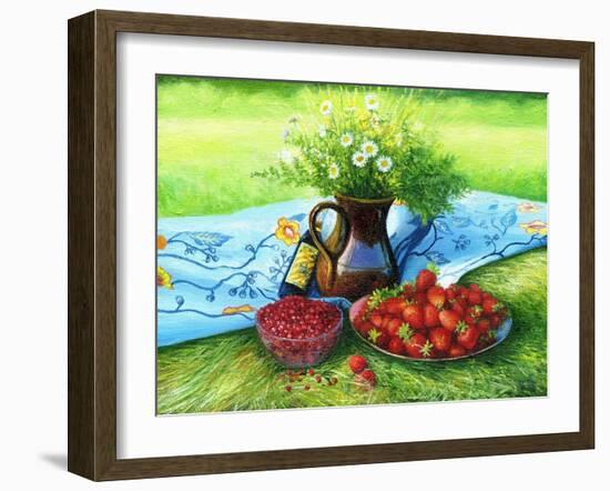 Still-Life With Camomiles And A Strawberry-balaikin2009-Framed Art Print