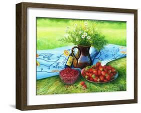 Still-Life With Camomiles And A Strawberry-balaikin2009-Framed Art Print