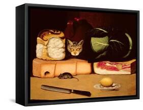 Still Life with Cat and Mouse, Primitive School, 1820-null-Framed Stretched Canvas