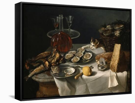 Still Life with Cat-Alexandre-Francois Desportes-Framed Stretched Canvas