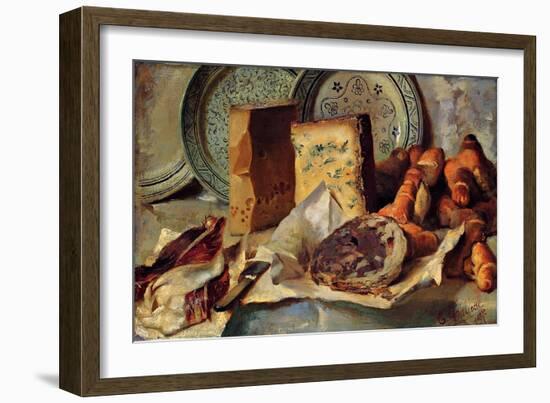 Still Life with Cheese and Salami-Ludovico Brea-Framed Giclee Print