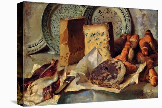 Still Life with Cheese and Salami-Ludovico Brea-Stretched Canvas