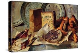 Still Life with Cheese and Salami-Ludovico Brea-Stretched Canvas
