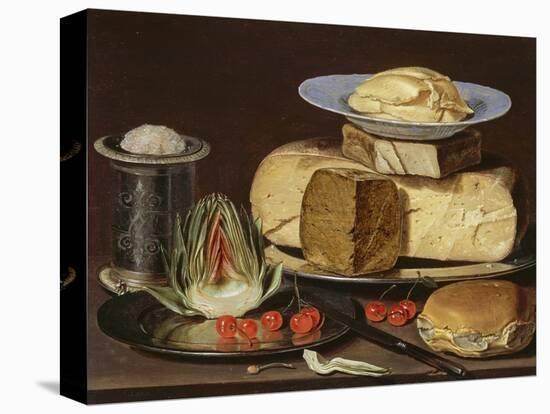 Still Life with Cheeses, Artichoke, and Cherries, Ca 1625-Clara Peeters-Stretched Canvas