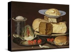 Still Life with Cheeses, Artichoke, and Cherries, Ca 1625-Clara Peeters-Stretched Canvas