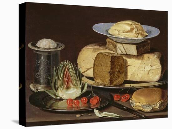 Still Life with Cheeses, Artichoke, and Cherries, Ca 1625-Clara Peeters-Stretched Canvas