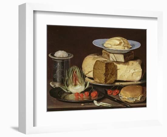 Still Life with Cheeses, Artichoke, and Cherries, Ca 1625-Clara Peeters-Framed Giclee Print
