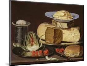 Still Life with Cheeses, Artichoke, and Cherries, Ca 1625-Clara Peeters-Mounted Giclee Print