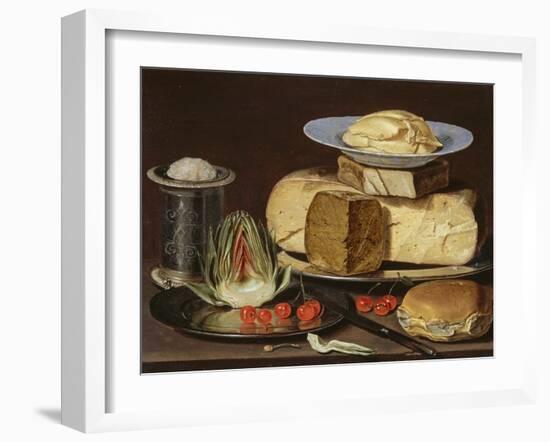 Still Life with Cheeses, Artichoke, and Cherries, Ca 1625-Clara Peeters-Framed Giclee Print