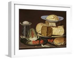 Still Life with Cheeses, Artichoke, and Cherries, Ca 1625-Clara Peeters-Framed Giclee Print