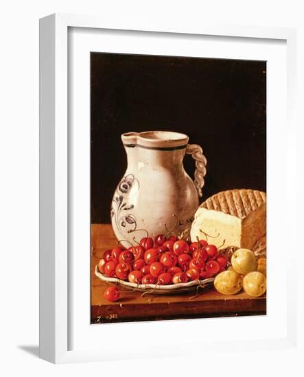 Still Life with Cherries, Cheese and Greengages-Luis Egidio Melendez-Framed Giclee Print