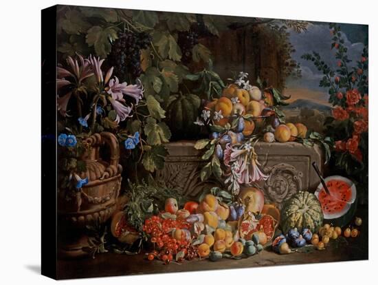 Still Life with Cherries, Watermelon, Peaches, Apricots, Plums, Pomegranates and Figures, 17Th Cent-Abraham Brueghel-Stretched Canvas