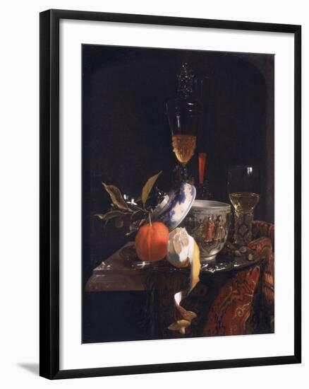 Still Life with Chinese Sugar Jar, Glass Goblet and Fruit-Willem Kalf-Framed Giclee Print