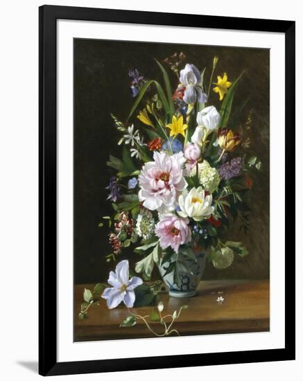 Still Life with Clematis, Honeysuckle and Peonies-Augusta Dohlmann-Framed Premium Giclee Print
