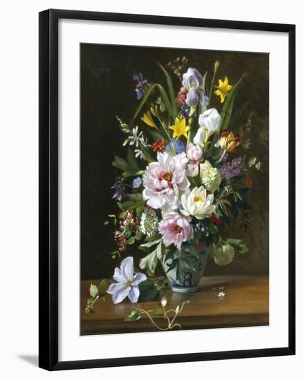 Still Life with Clematis, Honeysuckle and Peonies-Augusta Dohlmann-Framed Giclee Print