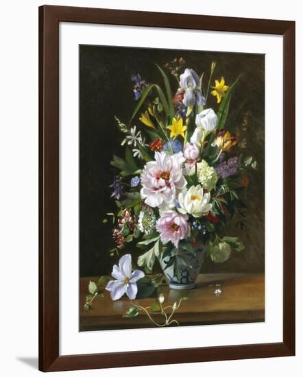 Still Life with Clematis, Honeysuckle and Peonies-Augusta Dohlmann-Framed Giclee Print