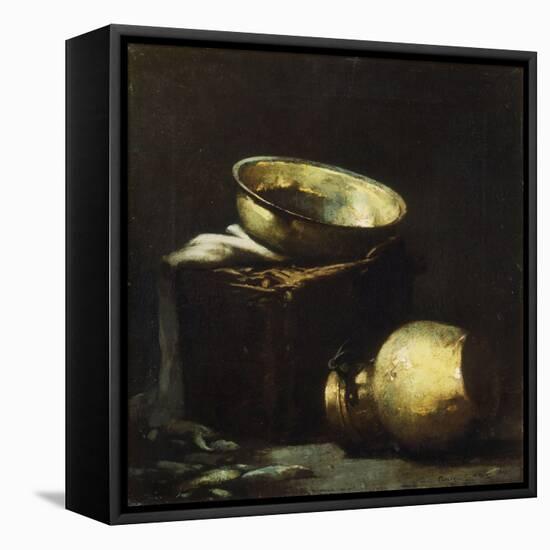 Still Life with Copper Pots and Black Fish-Soren Emil Carlsen-Framed Stretched Canvas
