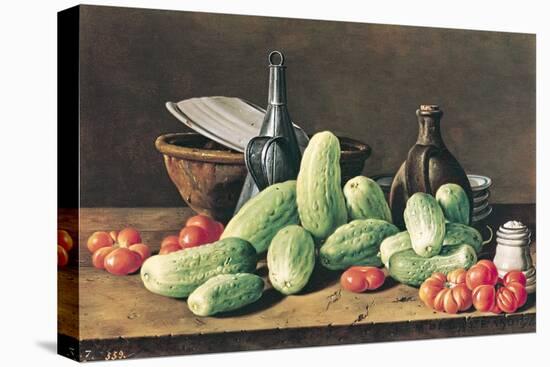 Still Life with Cucumbers and Tomatoes-Luis Egidio Melendez-Stretched Canvas